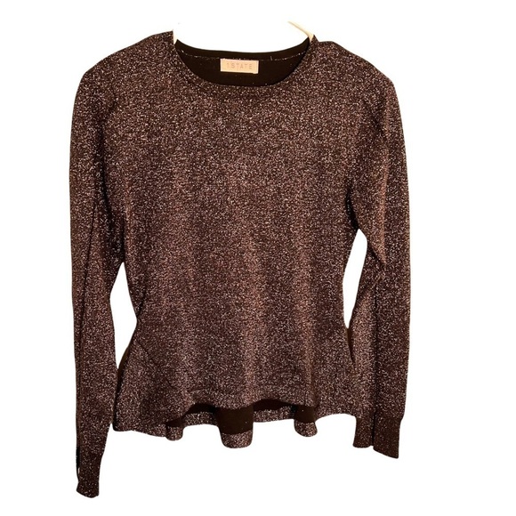 1.State Crewneck Peplum Top Black Metallic Knit - Picture 1 of 9